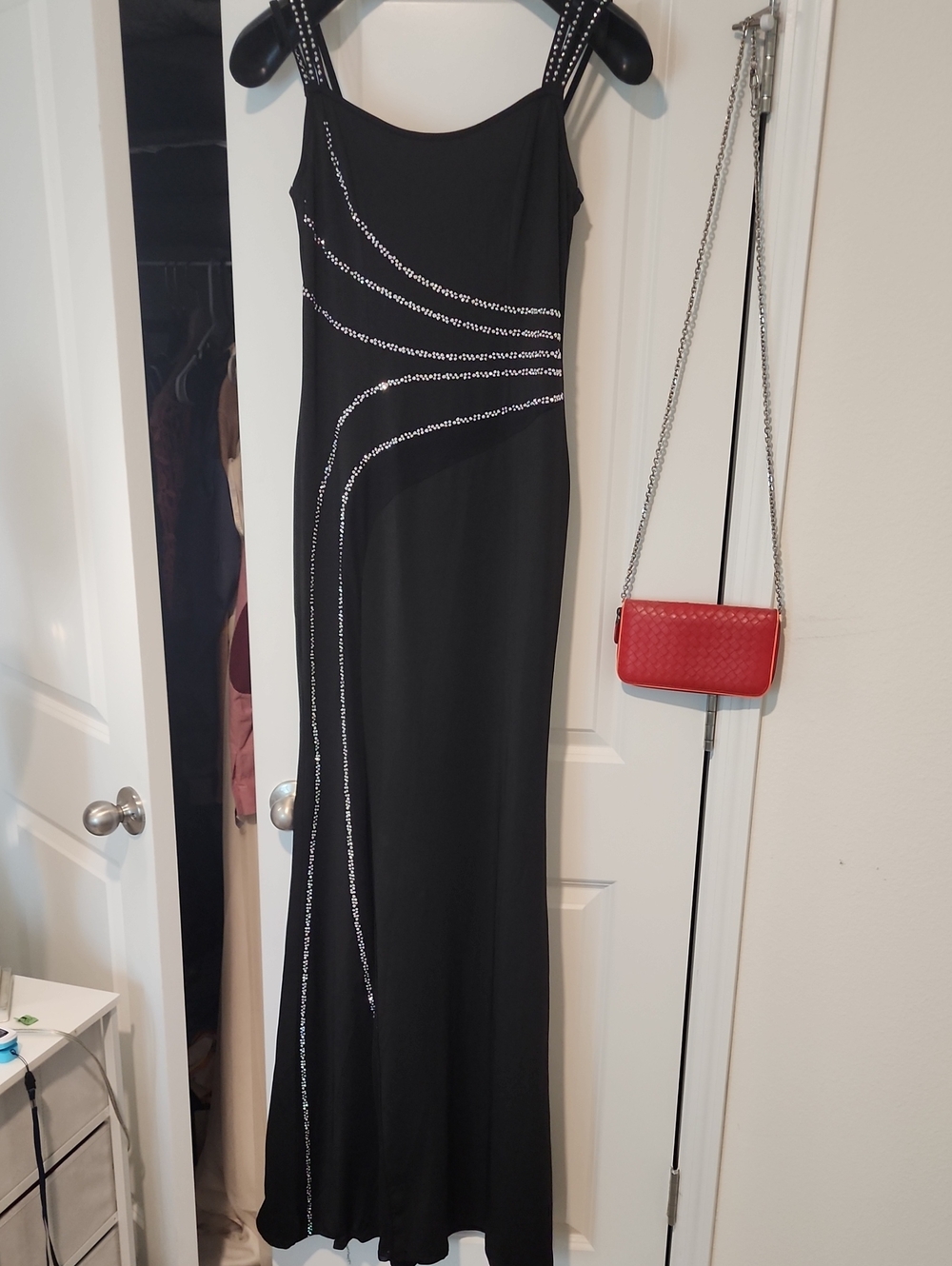 Source Unknown Black Maxi Dress with Rhinestone Accents